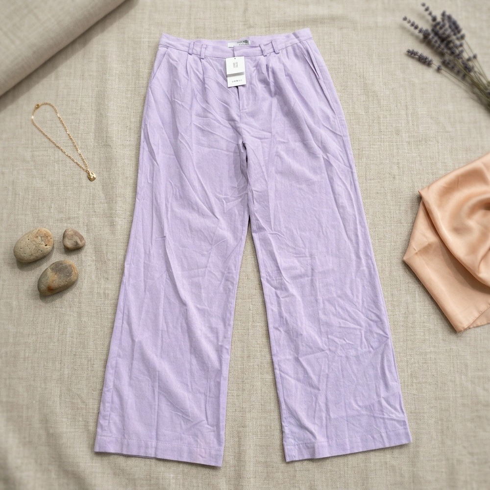 Sophie Rue NWT XL Lavender Wide Leg Pleated Trousers Cotton Linen Blend Pants